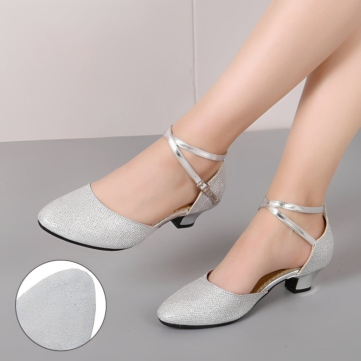 Piper Posy Block-Heel Pumps – Silver