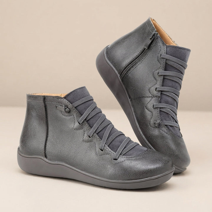 Mallory Cameo Ankle Boots – Gray