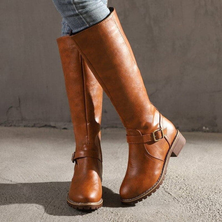 Brenna Posy Knee-High Boots – Brown