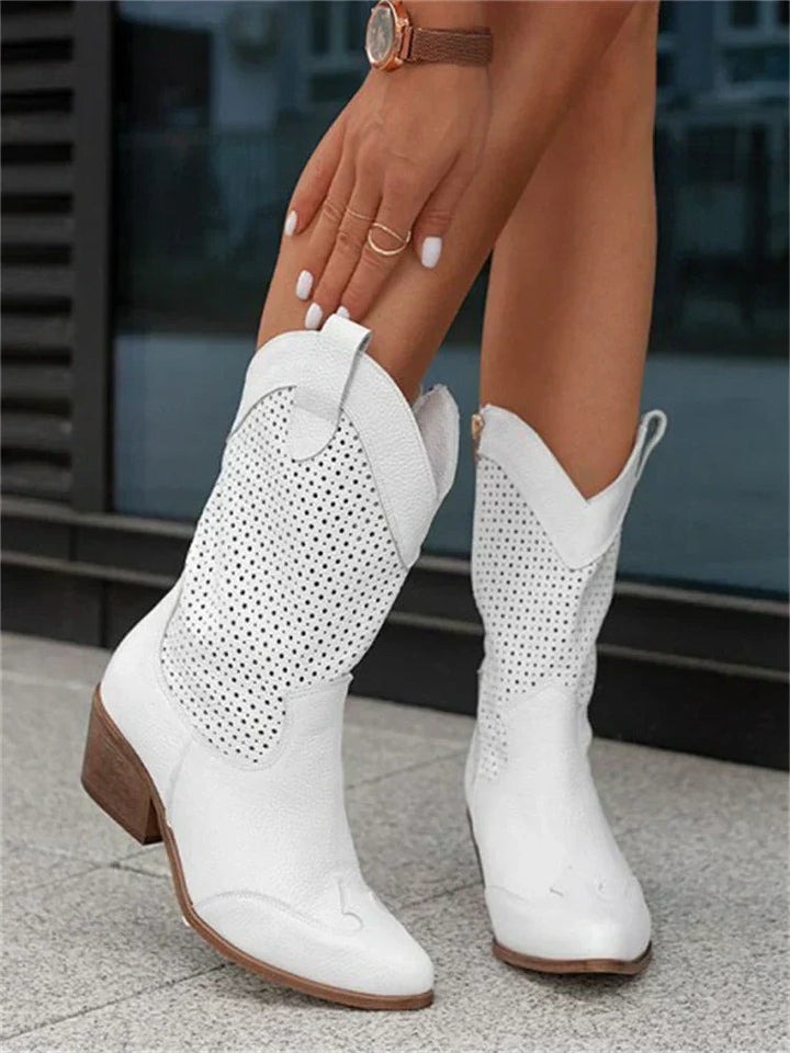 Cassidy Locket Western Ankle Boots – White