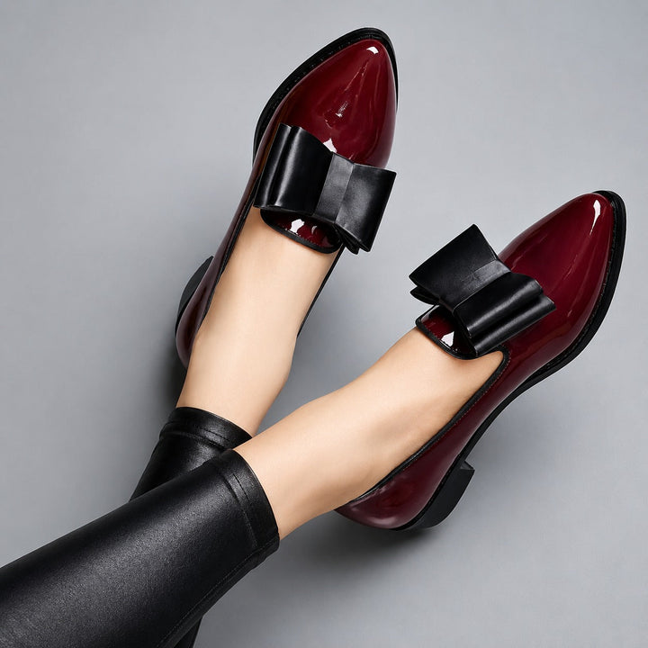 Shelby Cameo Mary Jane Flats – Black/Burgundy