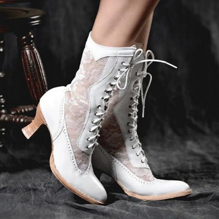 Harlow Posy Ankle Boots – White