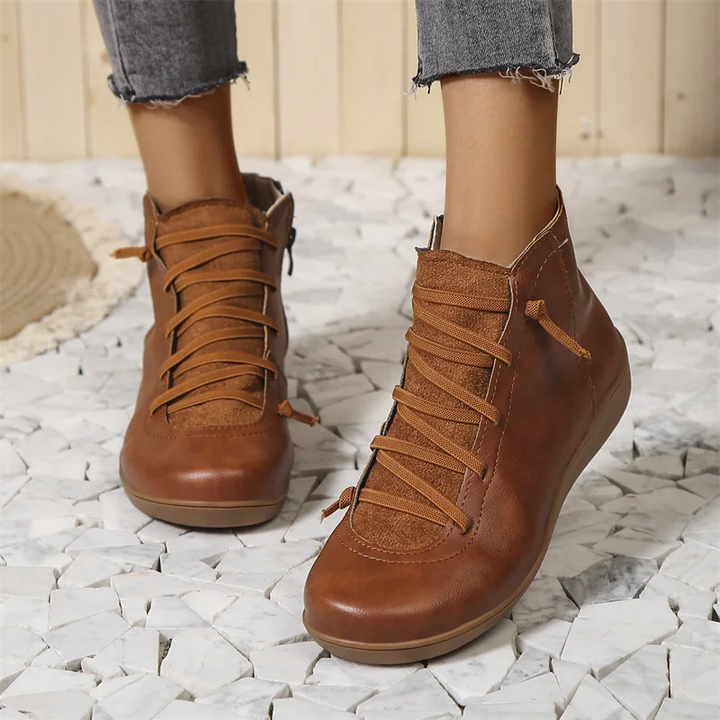 Georgia Posy Lace-Up Ankle Boots – Brown