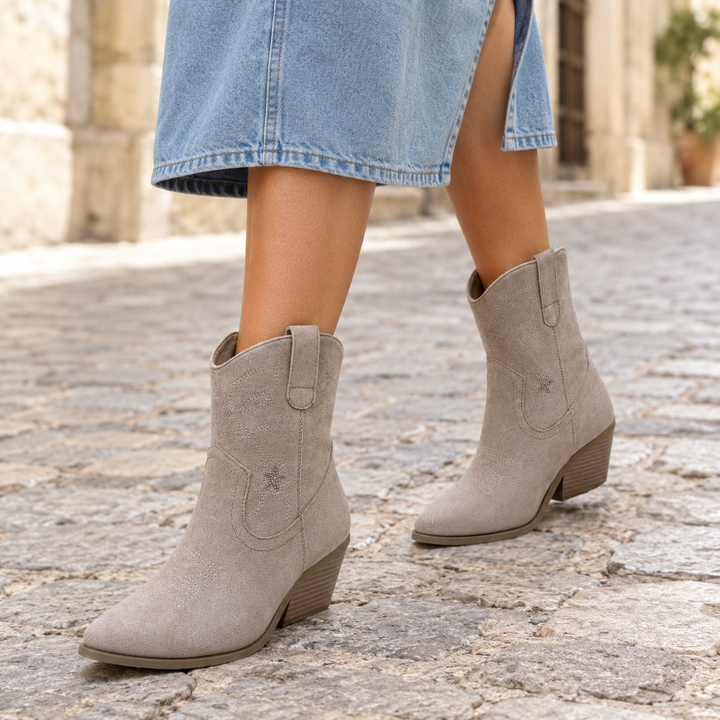 Morgan Posy Western Ankle Boots – Taupe