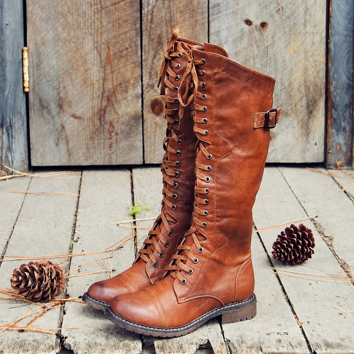 Makenna Posy Lace-Up Ankle Boots – Brown