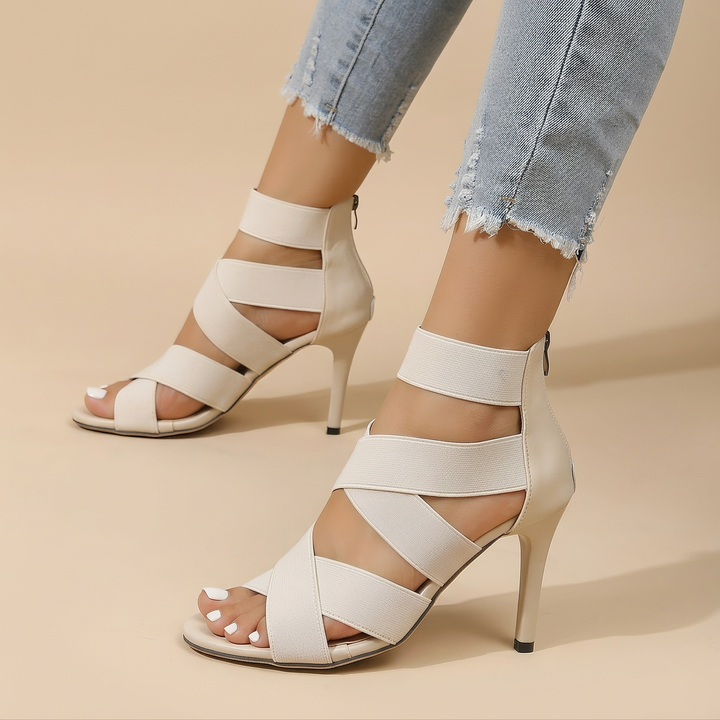 Makenna Cameo Heeled Sandals – White