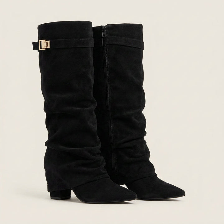 Delaney Posy Knee-High Boots – Black